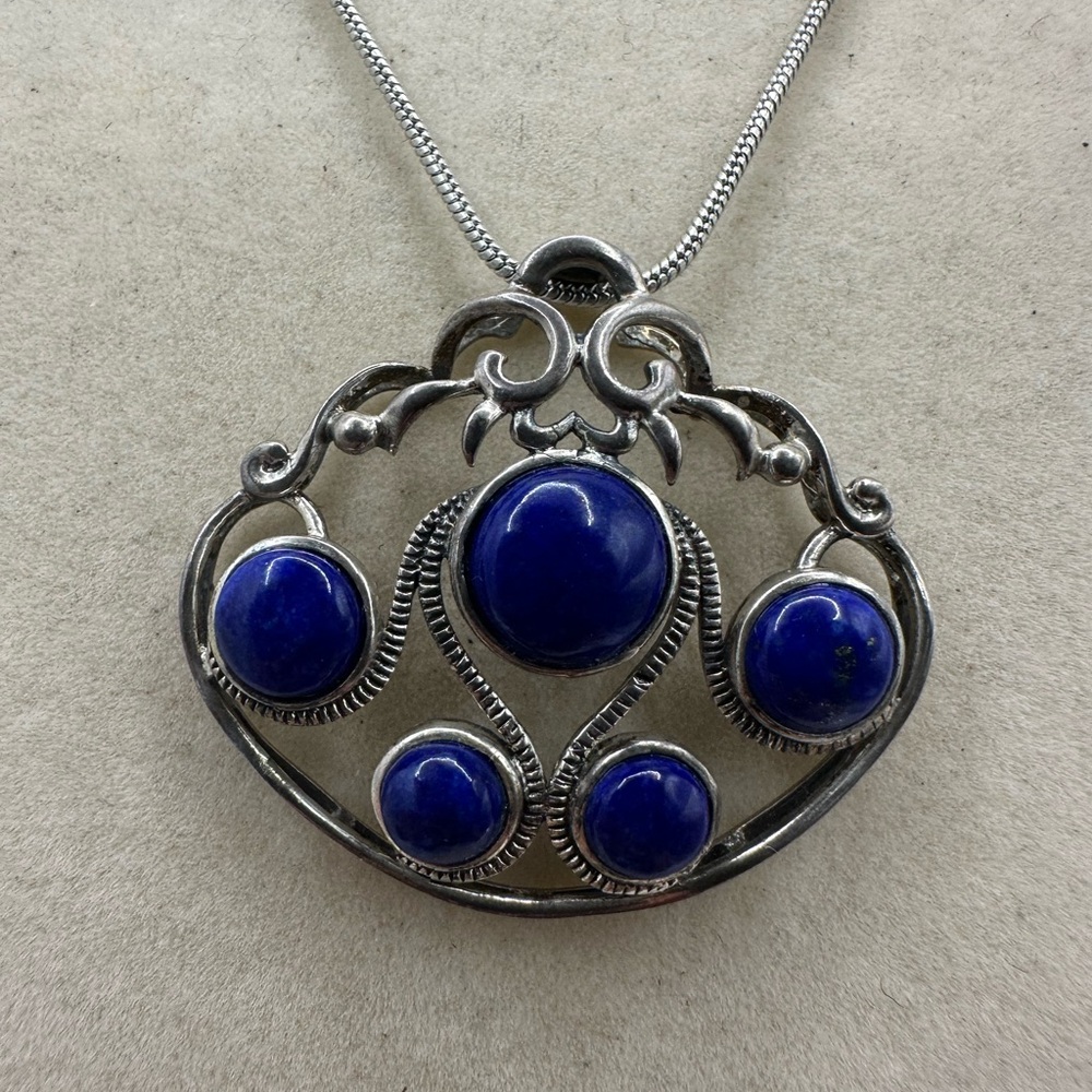Lapis Lazuli Silver Pendant on Snake Chain - Picture 6 of 8